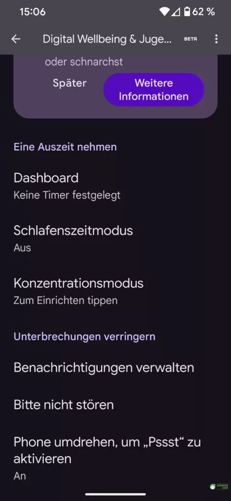 Einstellungen von Digital Wellbeing
