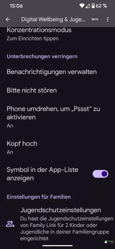 Weitere Einstellung für die Android Bildschirmzeit