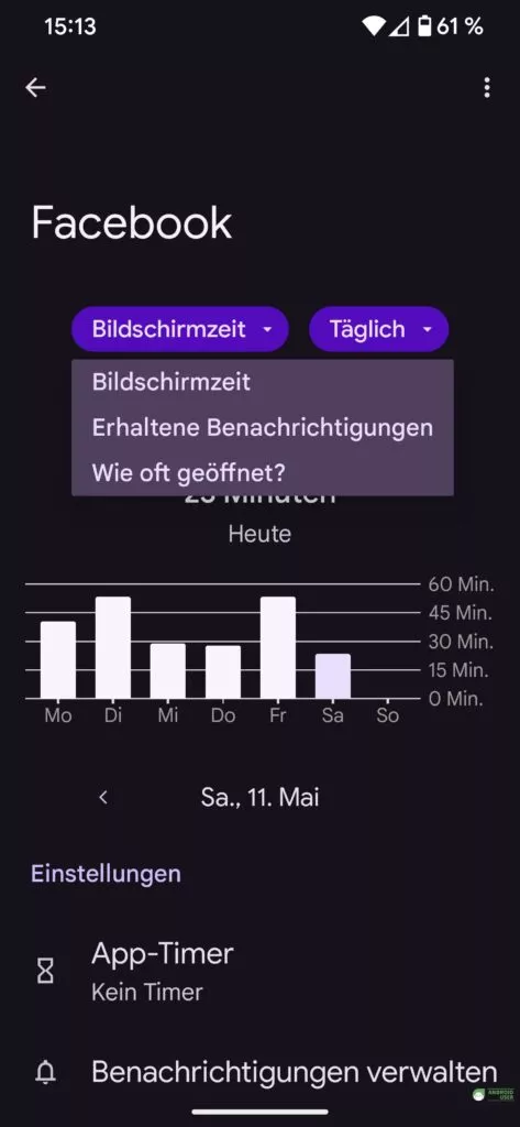 Deine aktuelle Bildschirmzeit für dein Android Handy