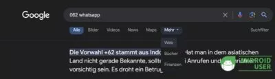 Über den Button Mehr wählst du den neuen Web Tab aus