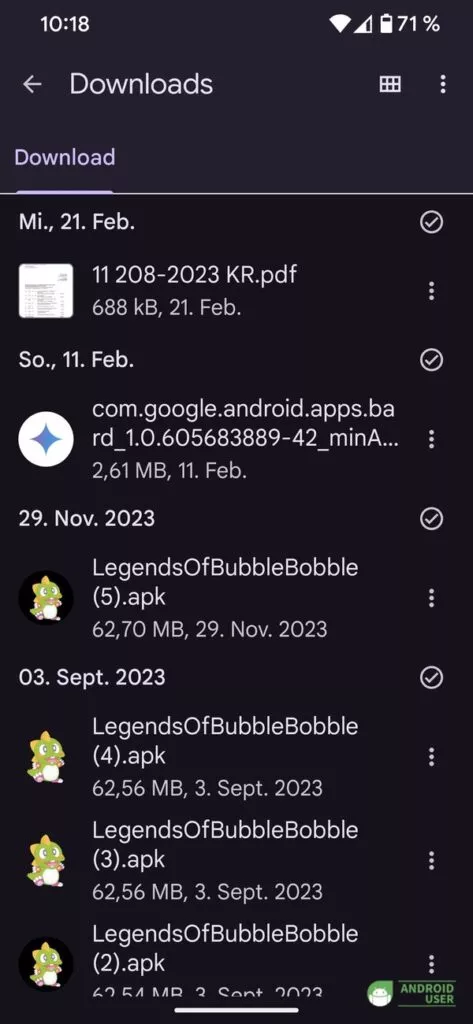 Kategorie auswählen in Google Files