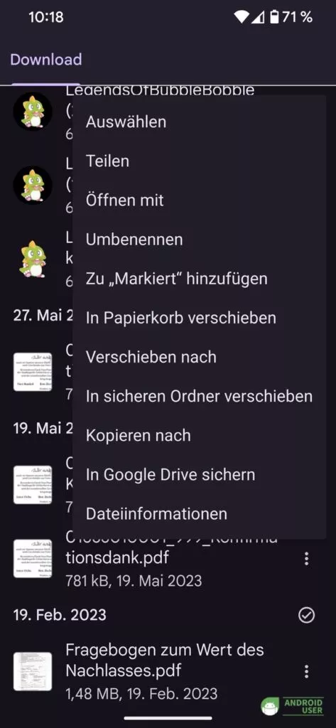 Auf die drei Punkte tippen, um Menü zu öffnen