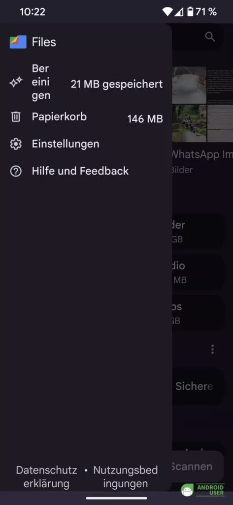 Android Papierkorb über das Menü von Google Files aufrufen

