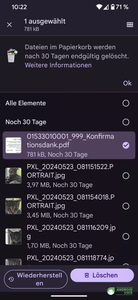Datei einzeln oder komplett auswählen