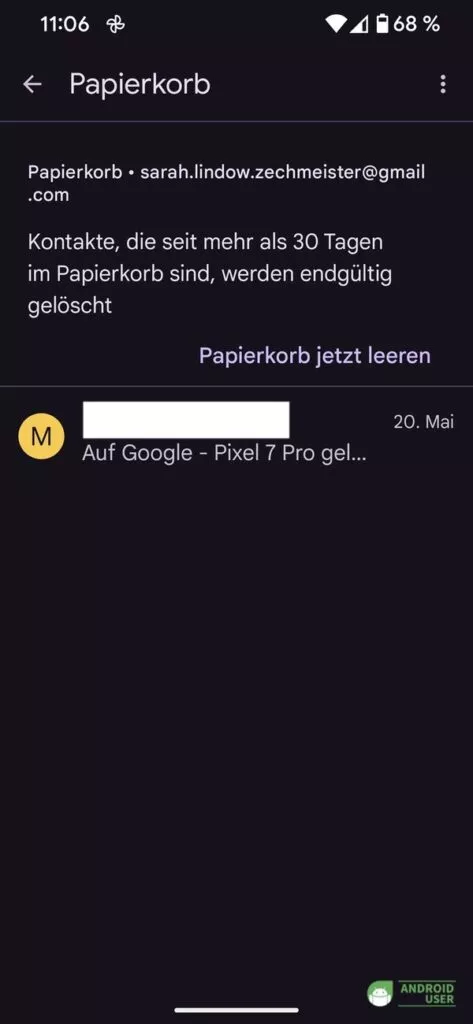 Kontakt aus Android Papierkorb löschen