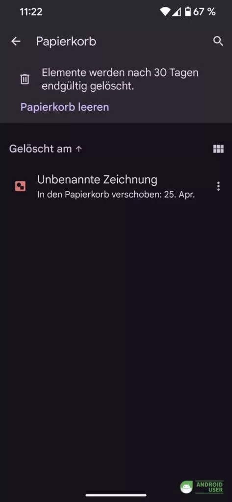 Elemente werden nach 30 Tagen automatisch gelöscht