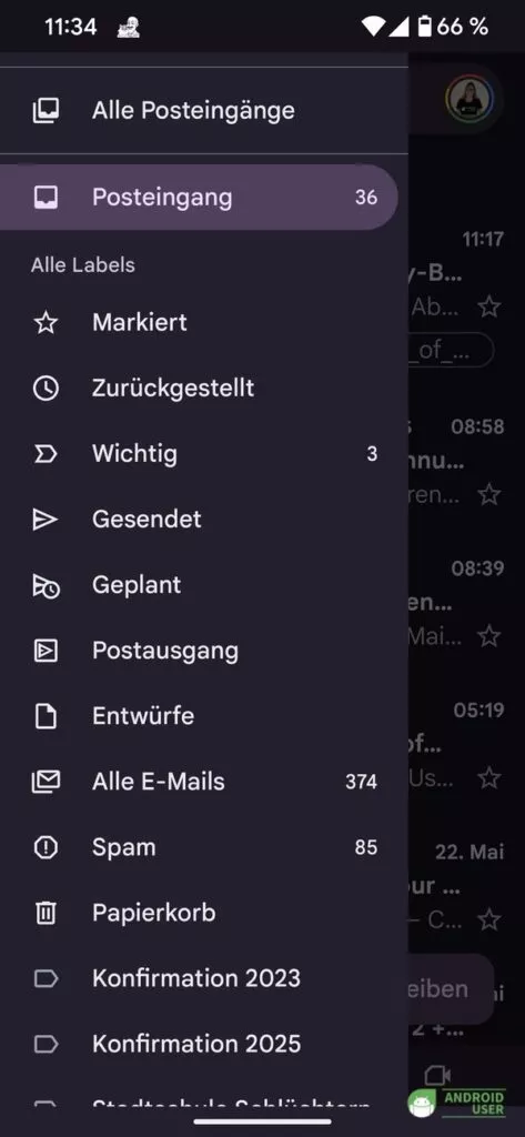 Android Papierkorb in Gmail
