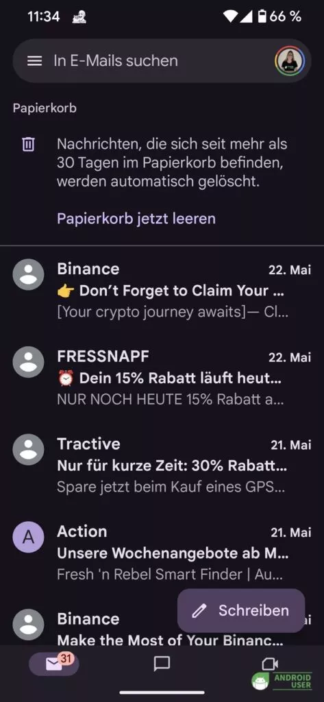 Papierkorb in Gmail leeren