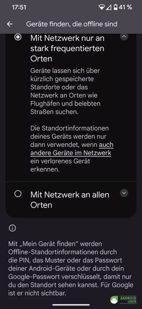 Standardeinstellung von Mein Gerät finden