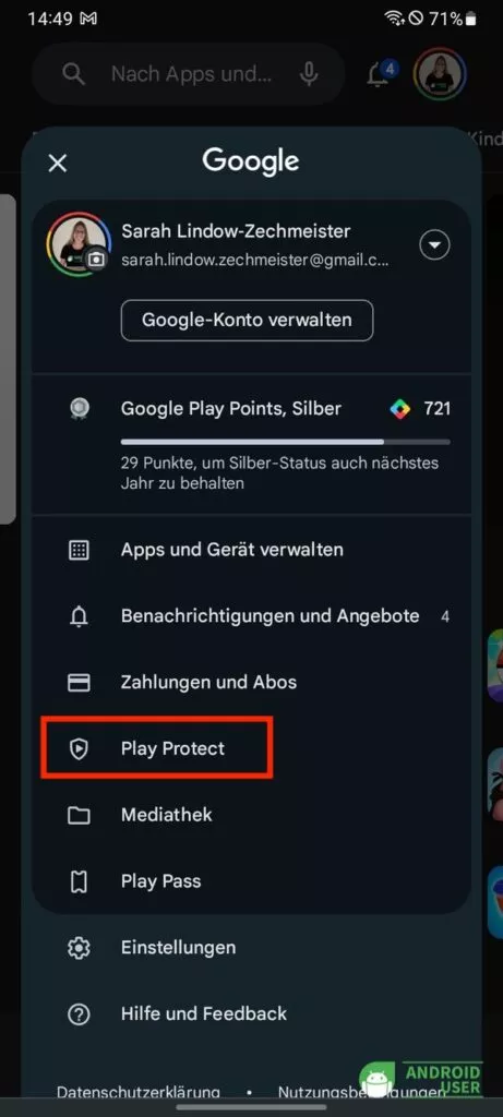Google Play Protect über die Play Store Einstellungen aufrufen