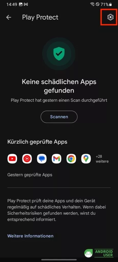 Einstellungen von Google Play Protect aufrufen