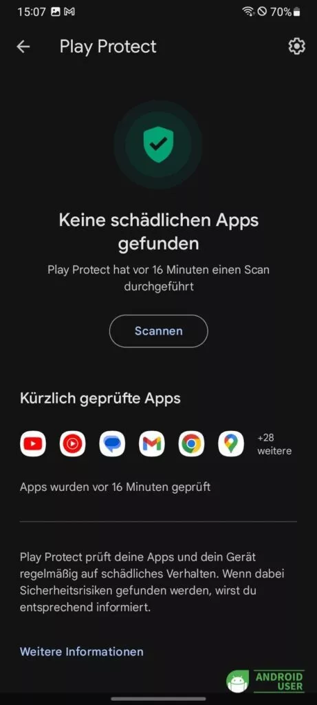 Google Play Protect manuelles Scannen
