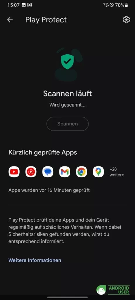 Google Play Protect manuelles Scannen läuft