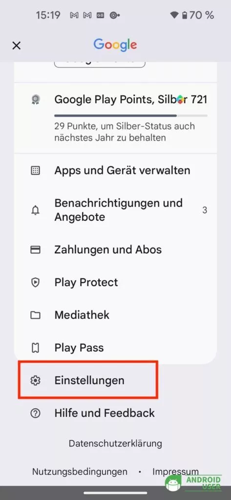 Play Store Einstellungen