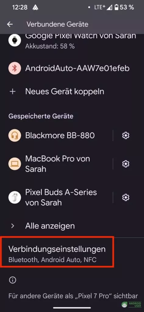 Öffne die Verbindungseinstellungen
