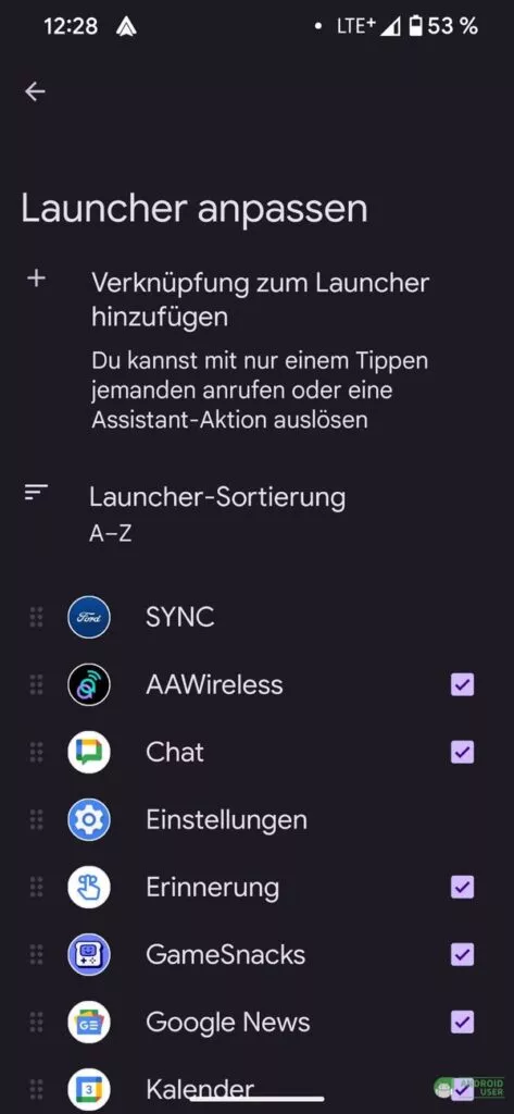 Apps auswählen, die nicht mehr angezeigt werden sollen