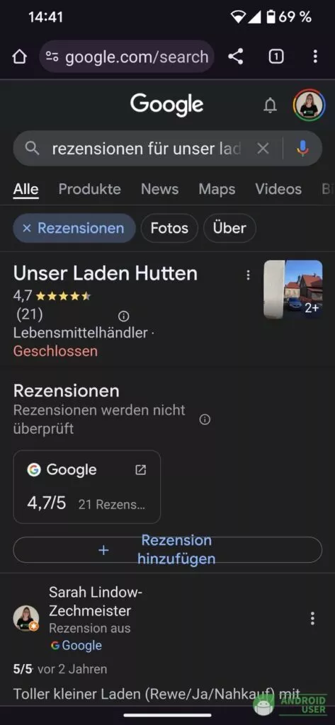 Rezension über Google Chrome hinzufügen