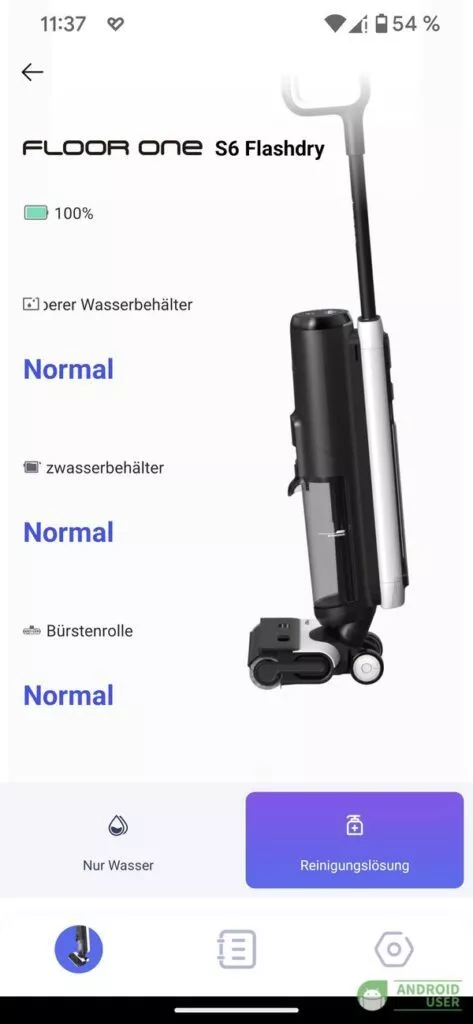 Übersichtsseite des Staub und Wischsauger
