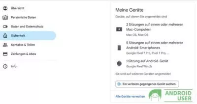Tippe auf den Button Sicherheit im Google Account