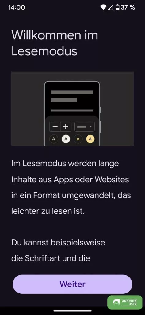 Du lädst dir die App Lesemodus aus dem Play Store