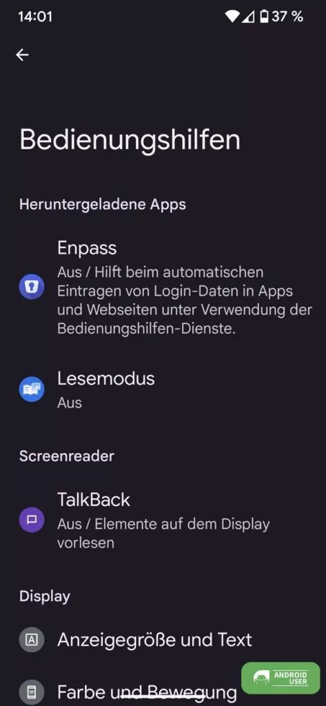 Lesemodus aktivieren als Bedienungshilfe