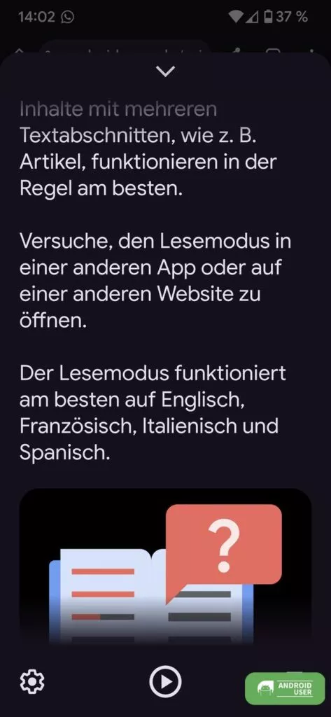 Lesemodus auf Android