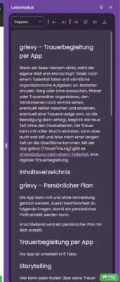 Lesemodus mit dunklem Hintergrund