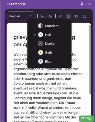 Lesemodus mit hellem Hintergrund