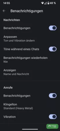 Ton und Vibration bei Benachrichtigungen in Signal ändern