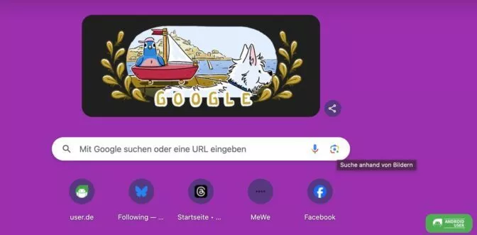 Auf dem Startbildschirm von Google befindet sich das Lens-Symbol