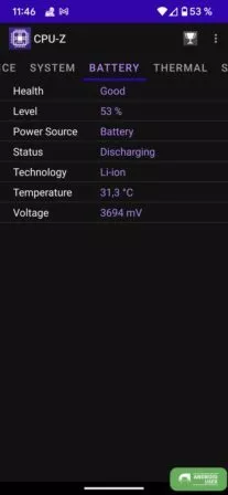 Die CPU Z App gibt Infos zur Akku Kapazität