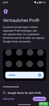 Android 15 - Vertrauliches Profil