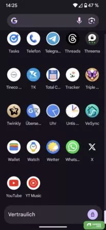 Apps verstecken im vertraulichen Bereich, Private Space im App Drawer