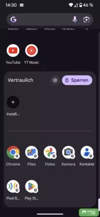 Apps verstecken über den geöffneten Private Space