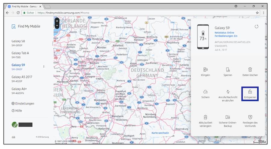 Handy PIN vergessen, Problemumgehung mit Find my Mobile von Samsung