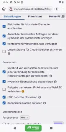 uBlock Origin Einstellungen