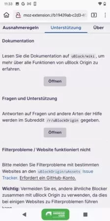 uBlock Origin Unterstützung