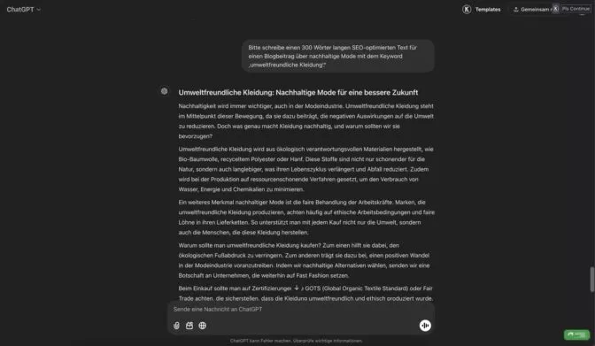 ChatGPT schreibt einen Text