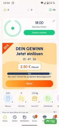 Der Heute Tab in der Fastic App
