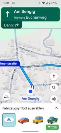 Google Maps Navigationssymbol auswählen