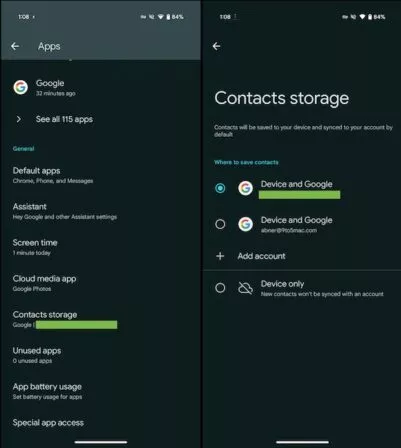 Android 16 Kontaktespeicher