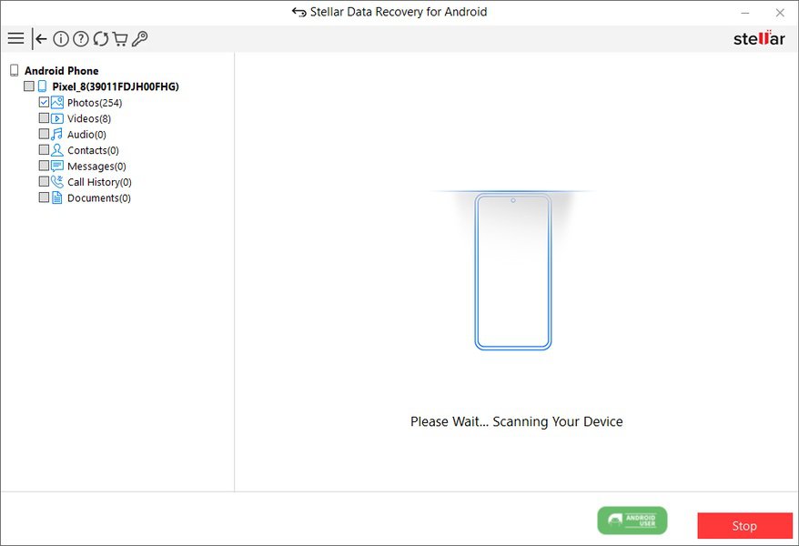 Daten wiederherstellen - Scannen des Smartphones mit der Data Recovery Software von Stellar,