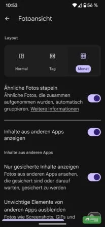 Das Layout lässt sich anpassen in Google Fotos