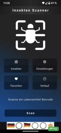 Insekten Lebensmittel Scanner App Startseite