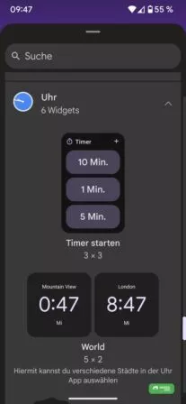 Google Uhr Timer Widget
