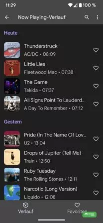 Musikerkennung mit Now Playing Verlauf