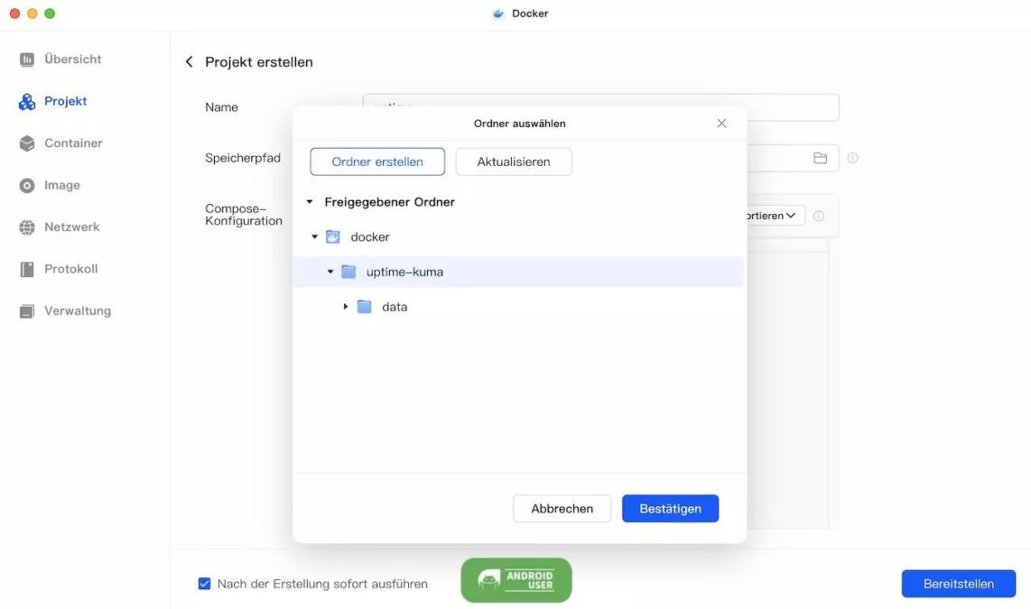 Docker Uptime Kuma Verzeichnis erstellen