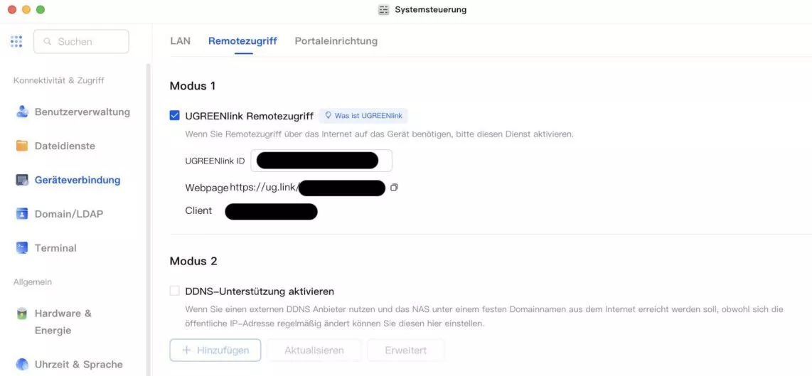 UGREEN NAS Remotezugriff aktivieren.