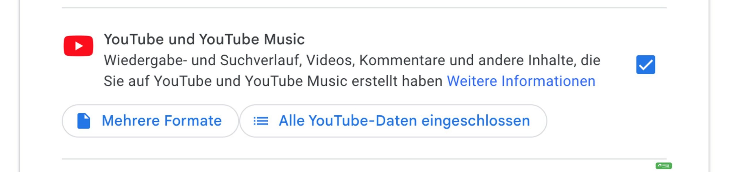 Daten in Google Takeout auswählen