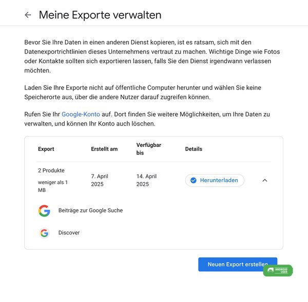 Die exportierten Daten sind vorhanden